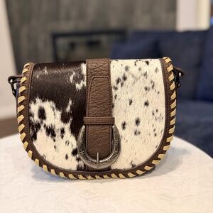Trinity Ranch Western Hair-On Cowhide Saddle Crossbody Coffee